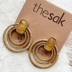 The Sak Triple Round Earrings Matte Gold Tone Clip On New